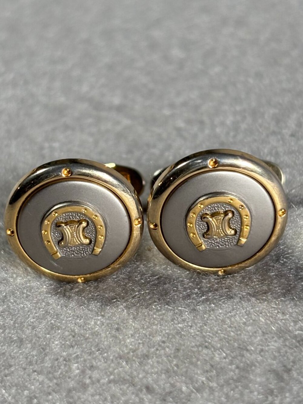 Vintage Celine Triomphe Logo Two Tone Cufflinks Gold Silver